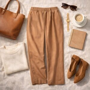 Silhouettes Tan Straight Leg Pants Size 28W Pull-On